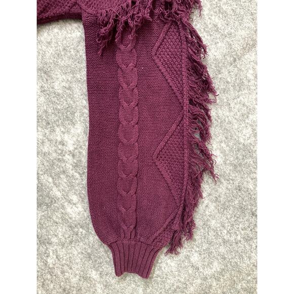 Kikit Sweater Womens Large Cable Knit Crop Top Tassels Bohemian Maroon Hippie - Picture 7 of 9